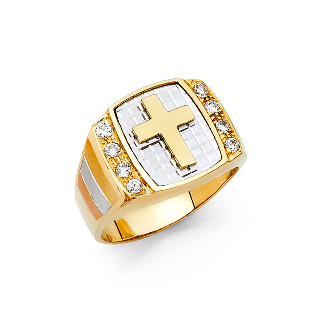 14k Two Tone Cz Mens Ring
